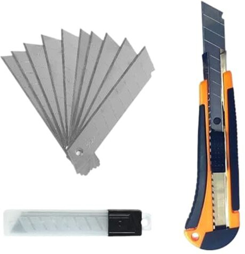PRIME SALESS 18mm Box cutter knife with self Lock System for Cardboard,ArtsCraft Paper Cutter Microtome Blade(3 Blades)
