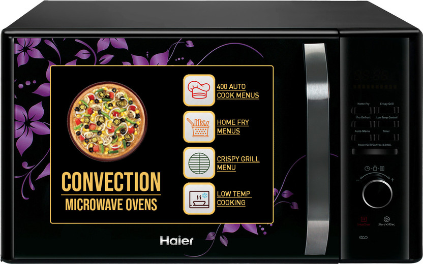 Haier 30 L 400 Auto cook Menus, 5 Power Levels, Home Fry Menus, Low Temp Control Cooking, Additional back Fan For better Baking, 4 Combination Cooking, Multistage Cooking, Auto Defrost, Child Lock Convection Microwave Oven(HIL3001CBSH, Black)