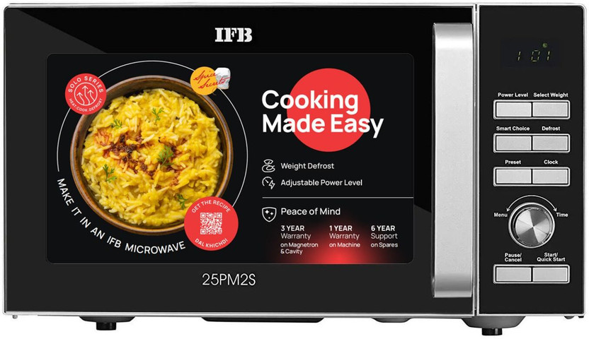 IFB 25 L 61 Auto Cook Menus, Mug Recipes, Steam Clean, Auto Reheat, Preset Timer, Power Save, Child Safety Lock, 5 Power Levels Solo Microwave Oven(25PM2S, Silver)