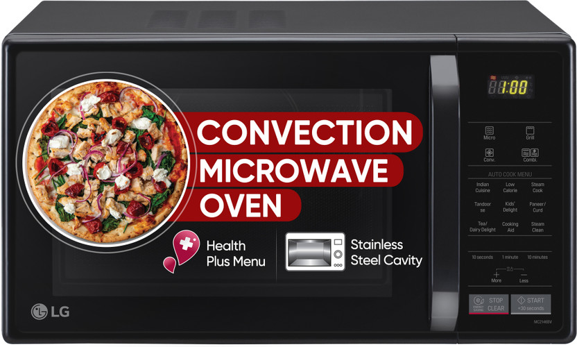 LG 21 L Black, Auto Cook Menu, Defrost, Stainless Steel Cavity, Heathplus menu, Indian Cuisine, Tandoor Se, Paneer/Curd, Steam Clean & Quartz Heater) Convection Microwave Oven(MC2146BV, Black)