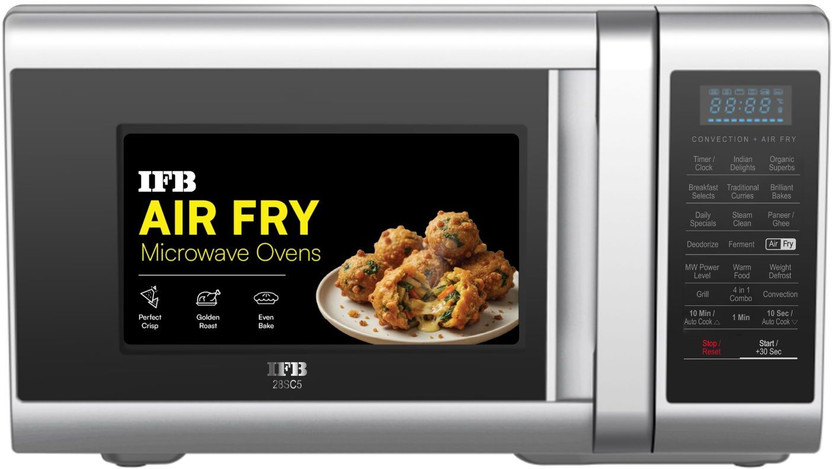 IFB 28 L All in One Air Fry, Bake, Grill, Roast, Auto Defrost, 300 Auto Cook Menus, Ghee Mode, Combi Cook Mode, Air Fry, Convection Microwave Oven(28SC5, Silver)