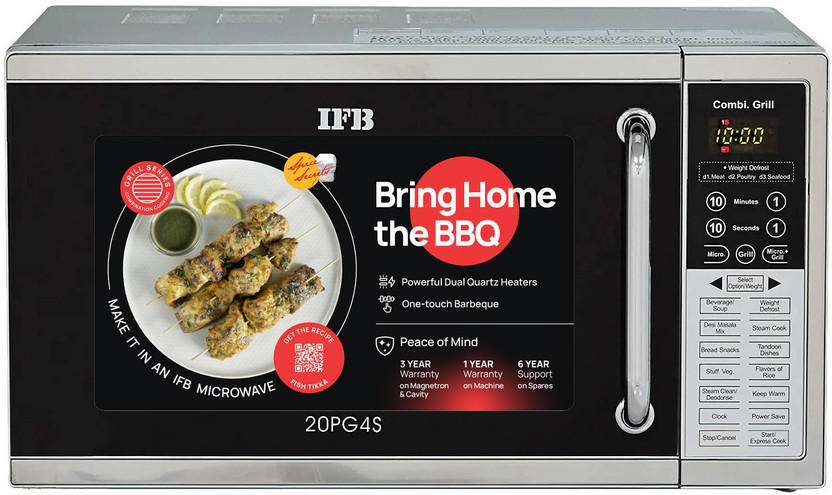 IFB 20 L Dual Quartz Heater, One Touch bar-be-que Grill Microwave Oven(20PG4S, Metallic Silver)