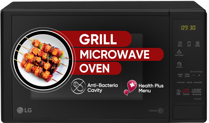 LG 20 L i-Wave Technology, Indian Cuisine, Auto Cook Menu, Steam Clean, Anti-Bacterial Cavity & Health plus Menu Grill Microwave Oven(MH2044DB, Black)