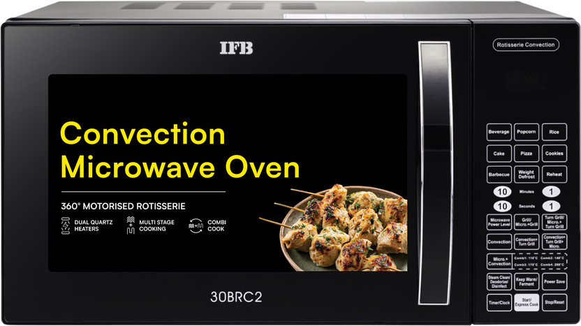 IFB 30 L 101 Standard Cook Menus, 360 Degree Motorized Rotisserie, Weight Defrost, Steam Clean, Grill & Multi-Stage Cooking Convection Microwave Oven(30BRC2, Black)