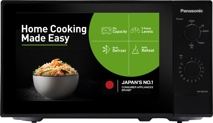 Panasonic 20 L Epoxy Gray Cavity Coating, Auto Cook Recipes Solo Microwave Oven(NN-SM25JBFDG, Black)