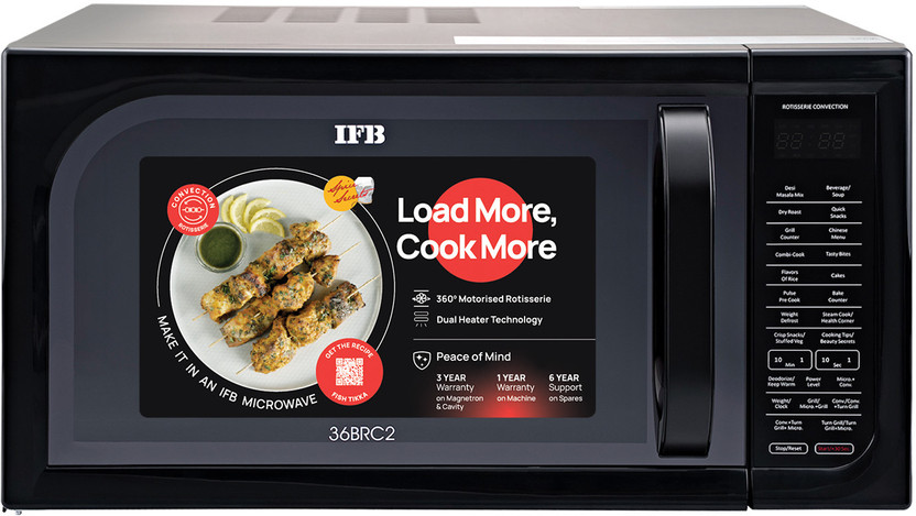 IFB 36 L with Air Fry, 10 Power Levels, Intelligent Cooling System, Fermentation mode, 151 Auto Cook Menus, Weight Defrost, Auto Reheat Convection & Grill Microwave Oven(36BRC2, Black)