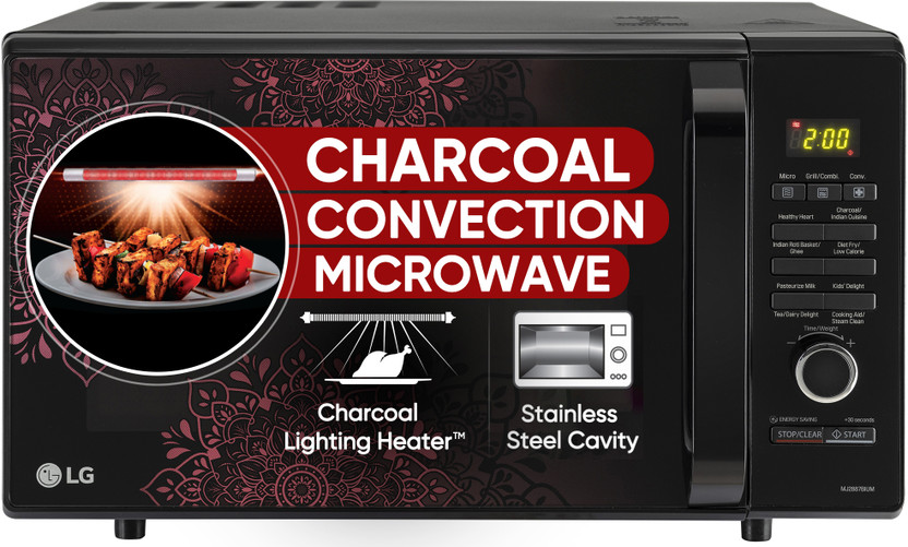 LG 28 L Healthy Heart Recipes, Diet Fry and 360 Motorised Rotisserie for crispy and tasty bar-be-que recipes, Charcoal Convection Microwave Oven(MJ2887BIUM, Black)