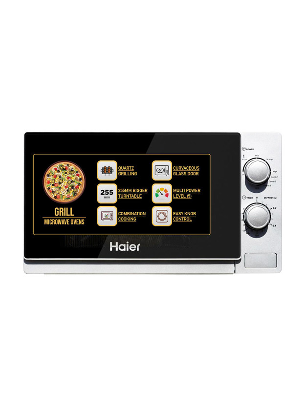 Haier 20 L 5 Power Levels, 3 Combination Cooking Quartz Grill Microwave Oven(HIL2002GSPB, SILVER)