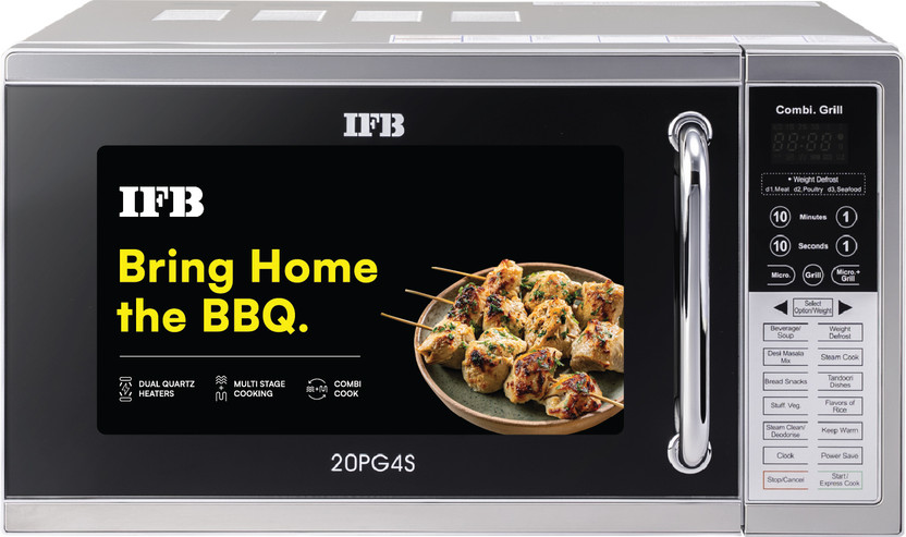 IFB 20 L Dual Quartz Heater, One Touch bar-be-que Grill Microwave Oven(20PG4S, Metallic Silver)
