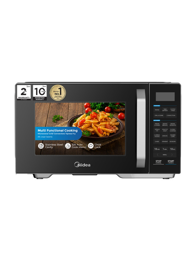 Midea 28 L with Air fryer, Grill, 326 Auto Cook Menu, 900W Microwave Power, Defrost, Multi-Stage Cooking, Stainless Steel Cavity Convection Microwave Oven(MMOP03XA-ECSEBK, Dark Grey)