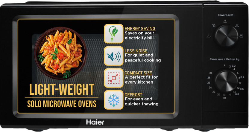 Haier 19 L Inverter Technology, Light Weight, Defrost, 5 Power Levels Solo Microwave Oven(HIL1901MBPB, Black)