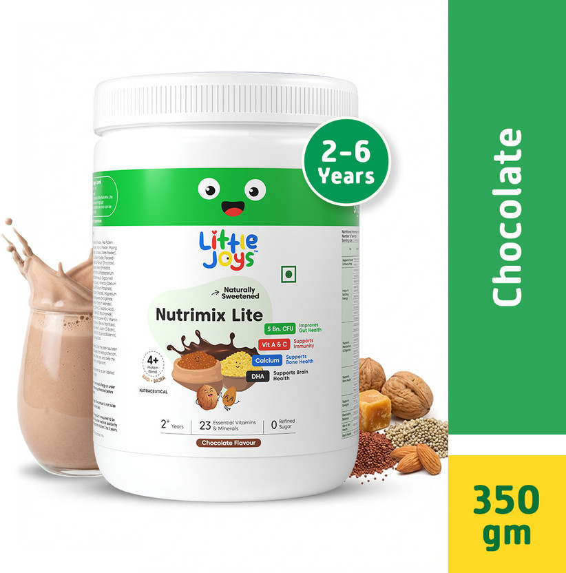 Little Joys Nutrimix Lite for Kids 2-6 year, Improves Gut Health, Chocolate Flavour(350 g)