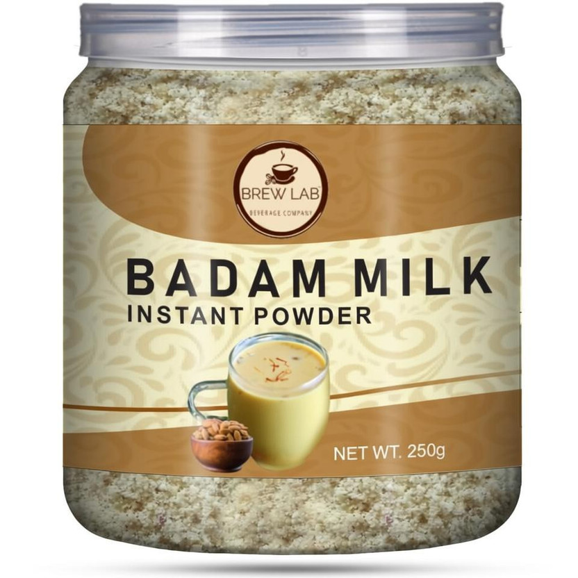 Brew Brew Lab Delicious Ready to Use Badam Milk Mix with Real pieces of Badam and Flavour of Kesar, Pista, Elaichi | Almond Milk | Flavored Milk Powder | Almond, Cardamom, Saffron(250 g) - Flipkart Deal