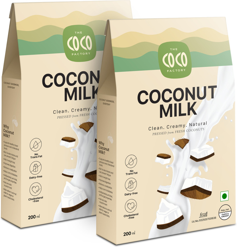 THE COCO FACTORY Dairy Free Plant Based Milk Vegan Cooking Coffee Smoothies Curries Desserts Coconut Milk(2 x 200 ml)