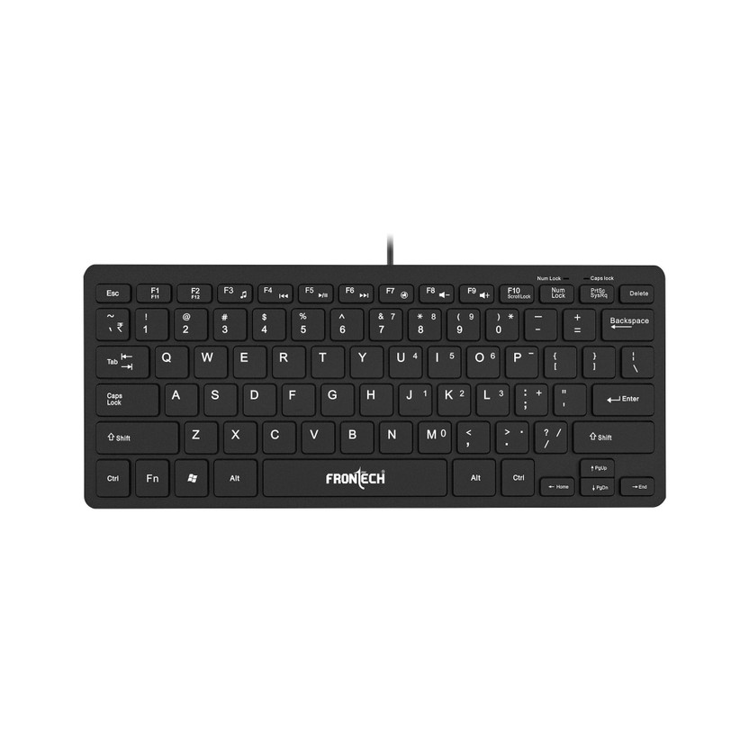 Frontech Frontech Membrane Keys Wired Mini Keyboard | 78 Keys | USB Plug & Play | Ergonomic Design Wired USB Standard Desktop Keyboard Compatible with Desktop, Laptop, Mac with 78 Keys Layout, Retractable Ergonomic Tilt Stand(Black) - Flipkart Deal