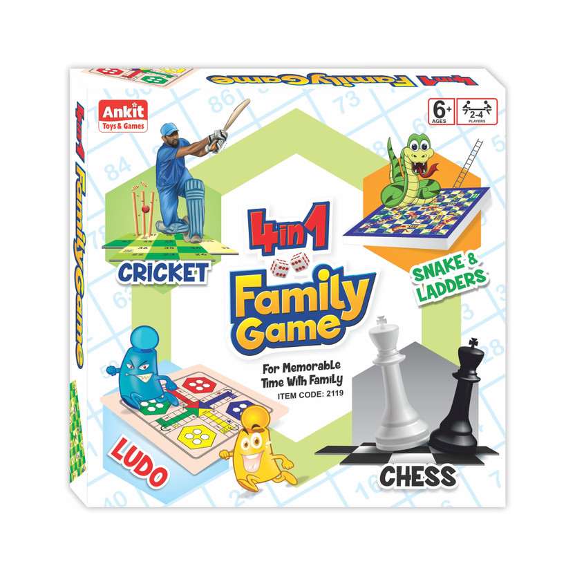 Ankit Toys & Games 4 in 1 Family Board Game Cricket, Snake & Ladders, Ludo and Chess Classic Party & Fun Board Game