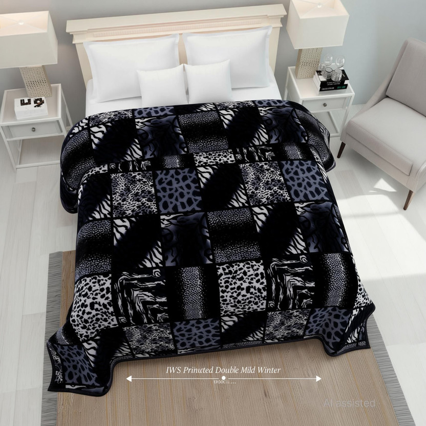 IWS IWS Printed Double Mink Blanket for  Mild Winter(Woollen Blend, Black) - Flipkart Deal