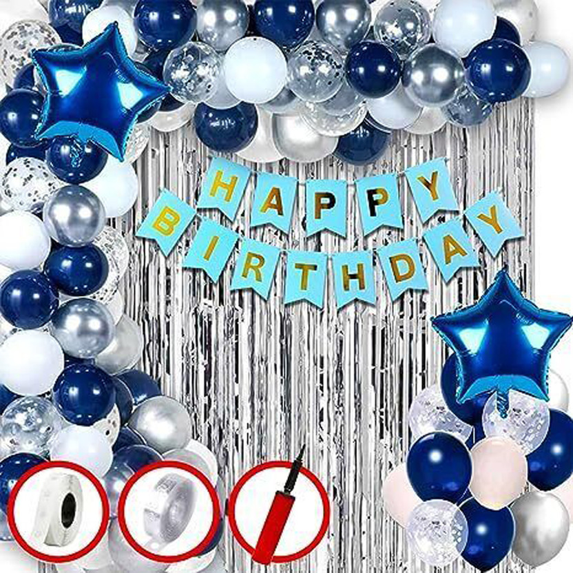 PARTY MIDLINKERZ Solid Boys Happy Birthday Decoration, 1st 61 Pcs kit item combo Balloon(Multicolor, Pack of 61)