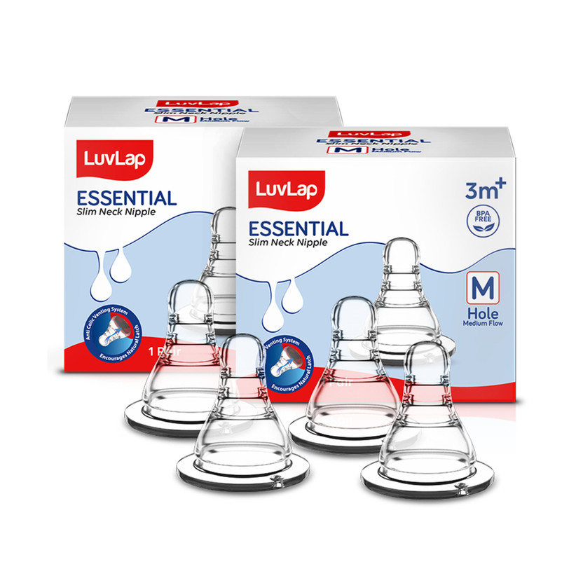 LuvLap LuvLap Anti-Colic Essential Teat/Nipple for Slim/Regular Neck Bottle, 3m+ Medium Flow Nipple(Pack of 4 Nipples) - Flipkart Deal