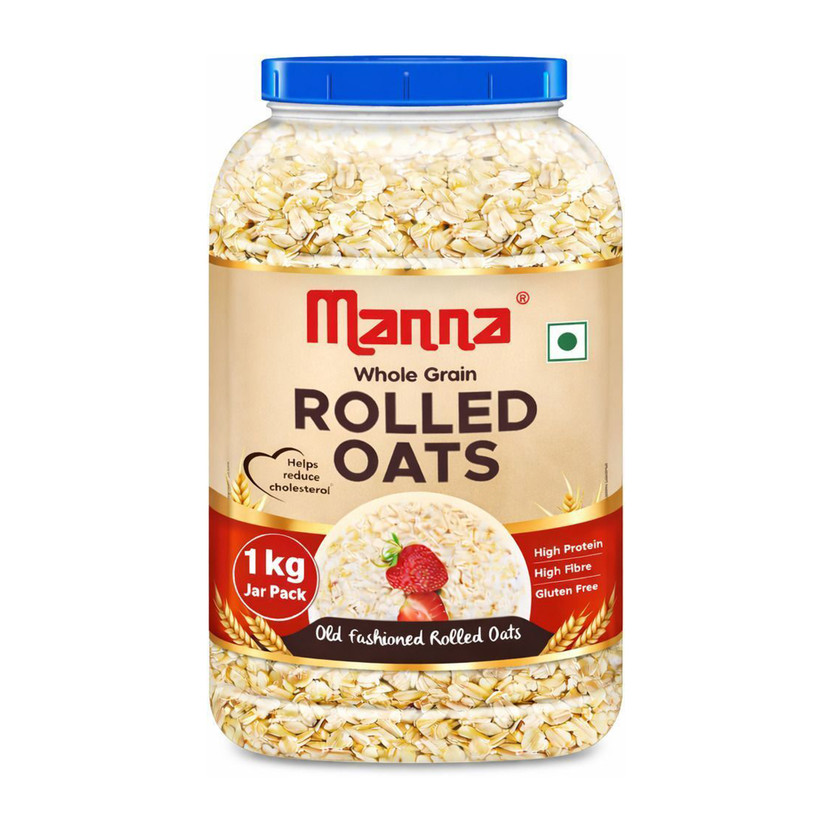 Manna Rolled Oats - 1kg| Gluten Free | High Protein & Fibre | 100% Whole Grain Plastic Bottle(1 kg)