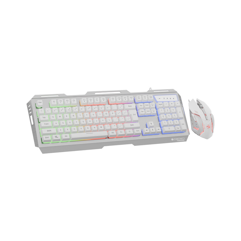 ZEBRONICS Transformer (ZEB KMC 10) Wired USB Standard Laptop Keyboard Compatible with Desktop, Laptop, Mac with Upto 3200 DPI Gaming Mouse, Braided Cable, Durable Aluminum Body, Multi-Color LED Lights, 6 Mouse Buttons, Multimedia Keys(White)