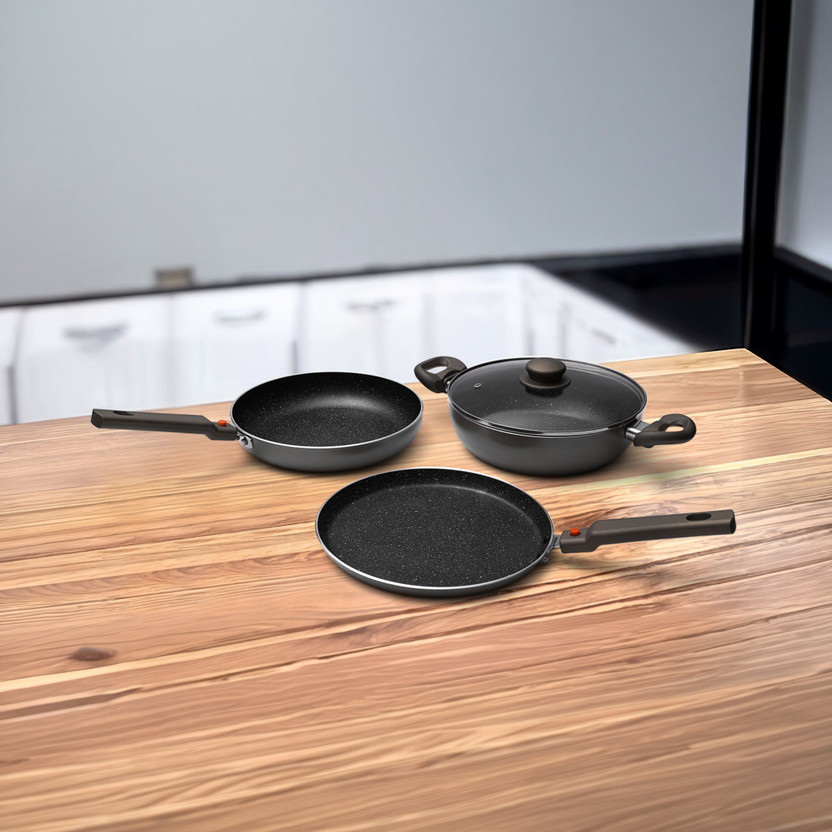 Prestige Prestige Omega Festival Pack Induction Bottom Non-Stick Coated Cookware Set(Aluminium, 3 - Piece) - Flipkart Deal