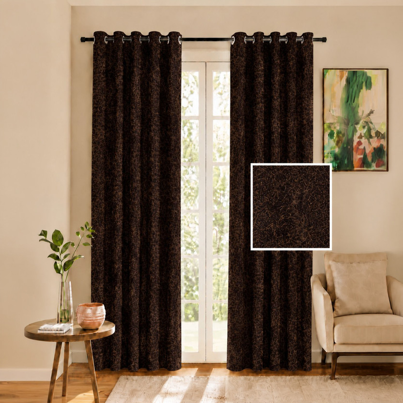 Cortina Cortina 210 cm (7 ft) Door Velvet Blackout Curtain (Pack Of 2)(Brown, Printed) - Flipkart Deal