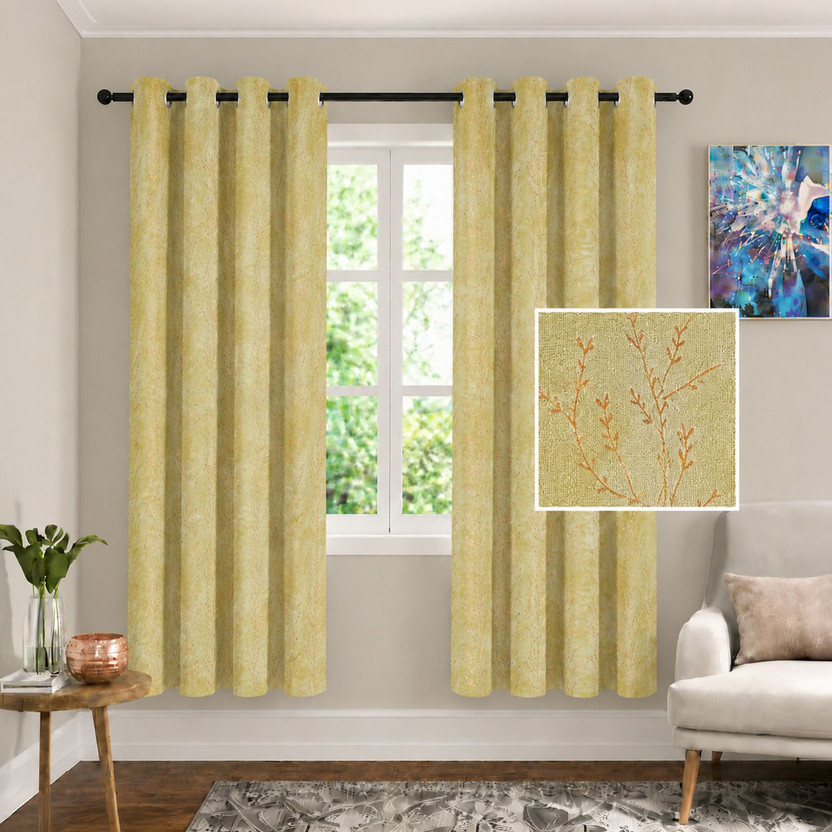 Cortina 150 cm (5 ft) Window Velvet Blackout Curtain (Pack Of 2)(Yellow, Solid)