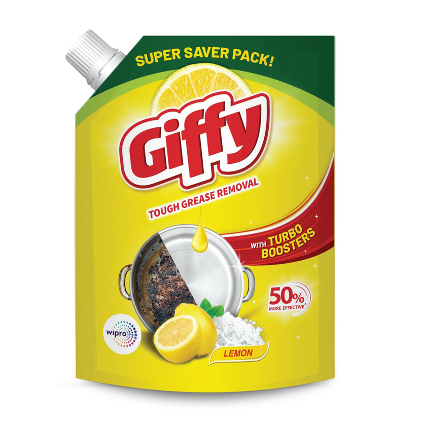 Giffy Concentrated Liquid Dish Wash Gel with Active Salt & Lemon Dish Cleaning Gel(Lemon, 2000 ml)