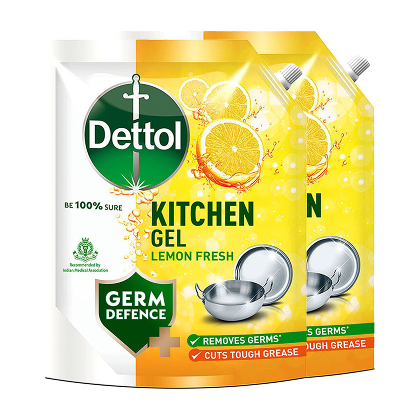 Dettol Kitchen Dishwasher Liquid Gel, not bar, not powder, dishwashing, combo Dish Cleaning Gel(Lemon Fresh, 2 x 1500 ml)