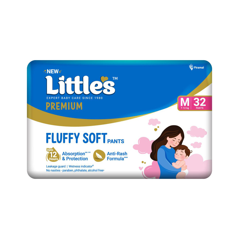 Little's Premium Fluffy Soft with Wetness Indicator Pant Diapers - M(32 Pieces)