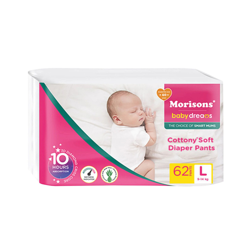 Morisons Baby Dreams Cottony Soft Pant Diapers - L(62 Pieces)