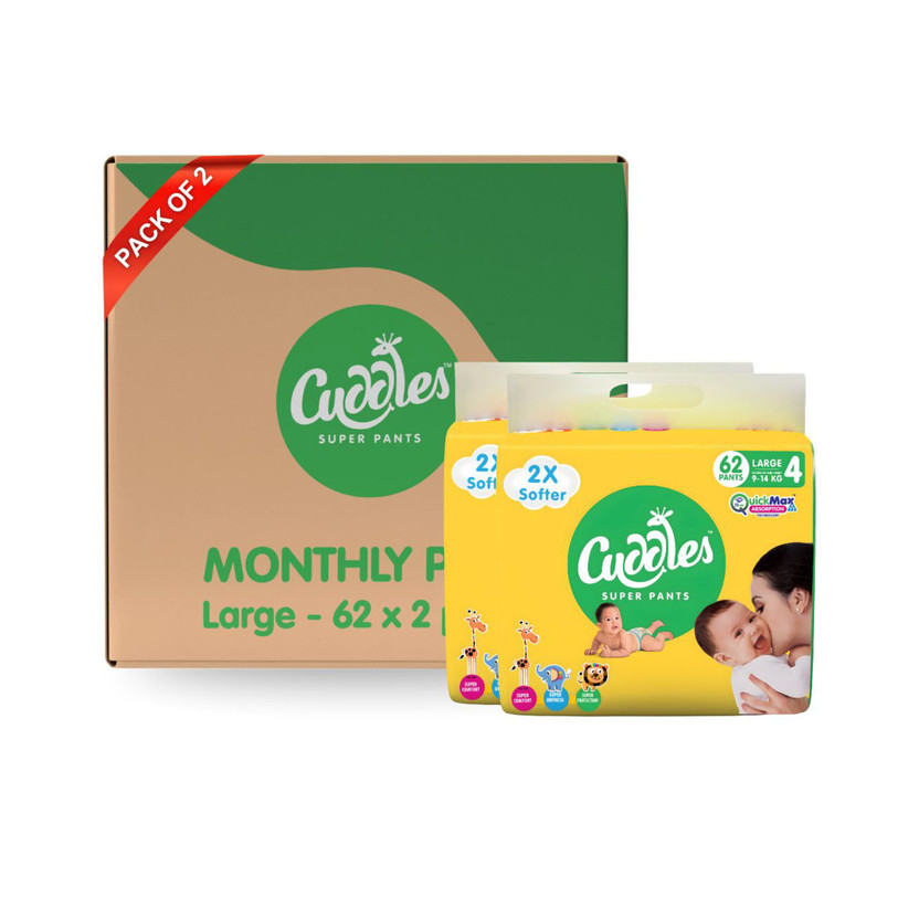 Cuddles - Super Pants 2X Softer Super Dry (Pack of 2) Pant Diapers - L(124 Pieces)