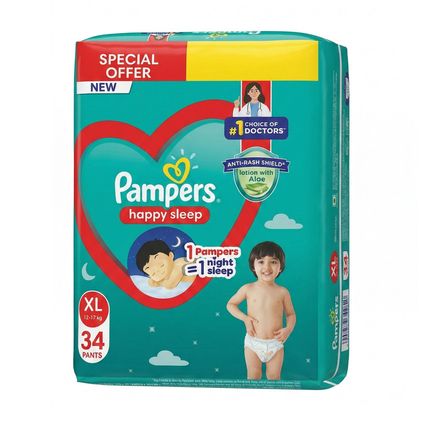 Pampers Happy Sleep Anti Rash Shield Pant Diapers - XL(34 Pieces)