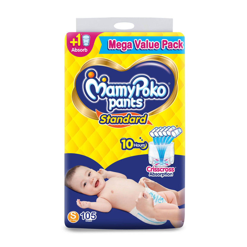 MamyPoko Pants Standard, 10hr Leakage Protection Pant Diapers - S(105 Pieces)