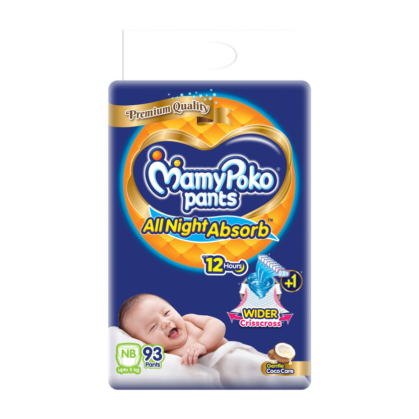 MamyPoko MamyPoko Premium All Night Absorb, Coco Care Pant Diapers - New Born(93 Pieces) - Flipkart Deal