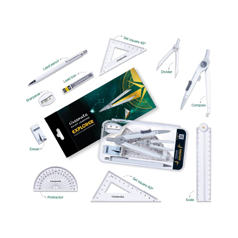 Classmate Explorer Mathematical drawing instruments Geometry Box(White)