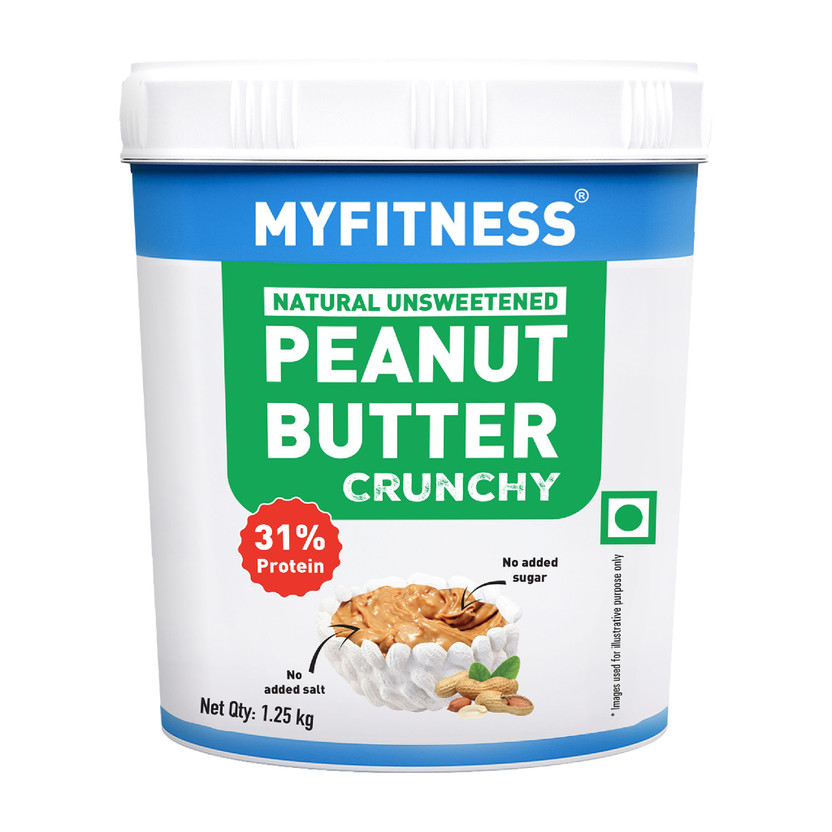 MYFITNESS Unsweetened Natural Peanut Butter- Crunchy 31g protein Spread(1200 g)