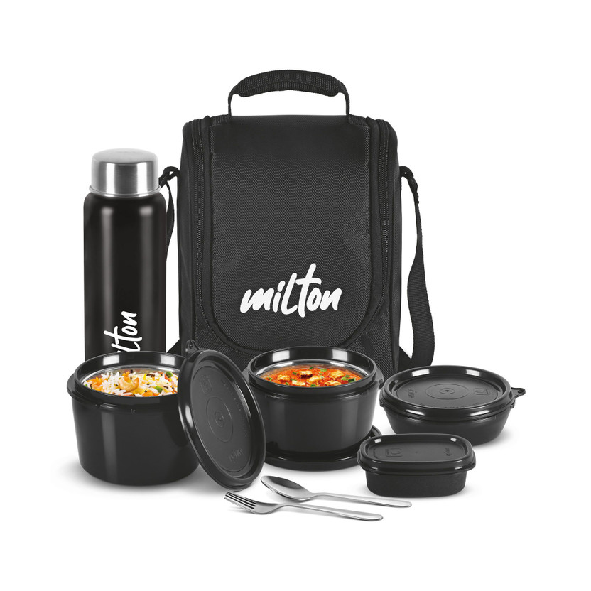 MILTON Pro Lunch Box With Insulated Fabric Jacket (180,320,450,100,750ml) 4 Containers Stainless Steel, Plastic Office Lunch Box(1800 ml)