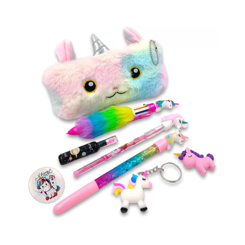 Neel Unicorn Fur Pouch With Art Tools 7in1 Combo for Boys and Girls Return Gift set for kids Unicorn Stationery Combo Set For Girls Unicorn Pencil Box For Girls Art Plastic Pencil Box(Set of 1, Multicolor)