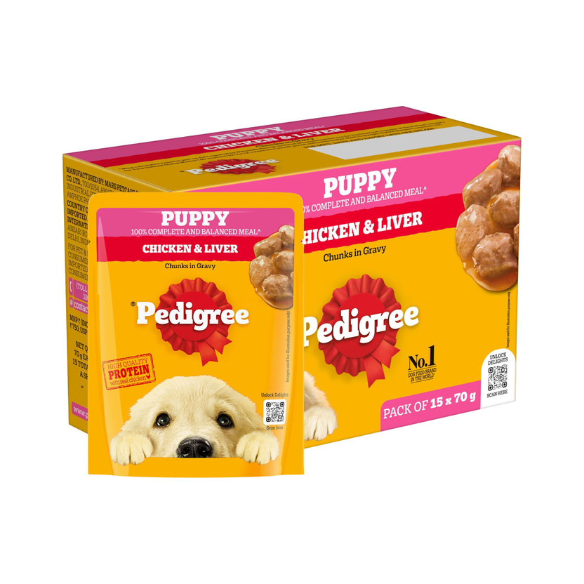 PEDIGREE PEDIGREE Gravy Chicken, Liver Chunks 1.05 kg (15x0.07 kg) Wet Young Puppy Food - Flipkart Deal