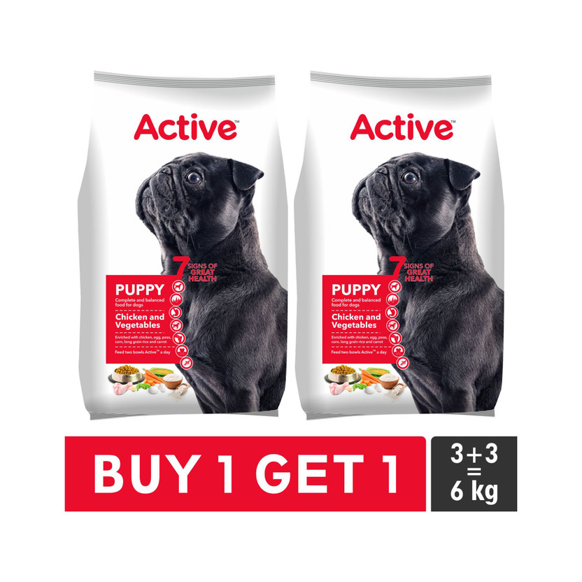 Active Buy 1 Get 1 (2x3 kg) Chicken & Vegetable 6 kg (2x3 kg) Dry Young Dog Food