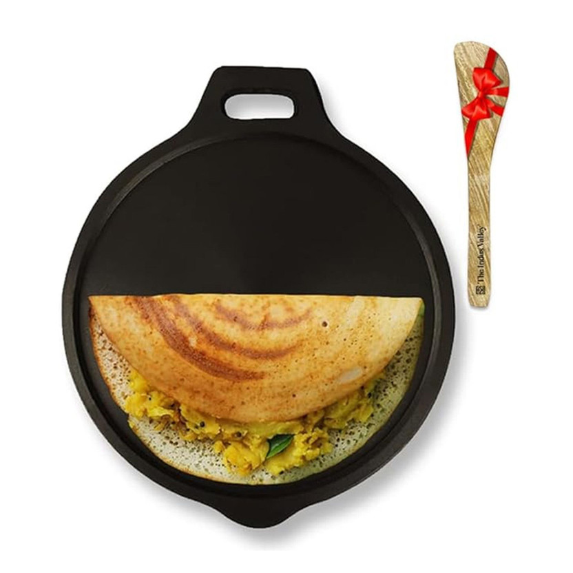 The Indus Valley Super Smooth Cast Iron Tawa with Free Wooden Spatula for Dosa/Chapathi-10.8 inch Tawa 27.6 cm diameter(Cast Iron, Induction Bottom)