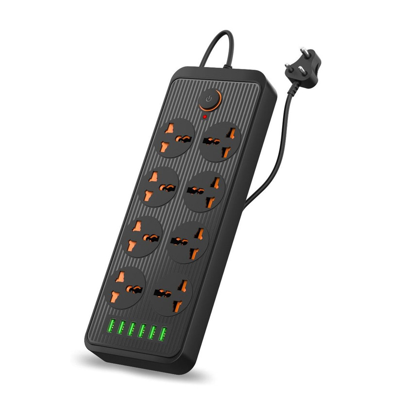 Portronics Power Plate 7 2500W with 6 USB + 8 Sockets 8  Socket Extension Boards(Black, 2 m, With USB Port)