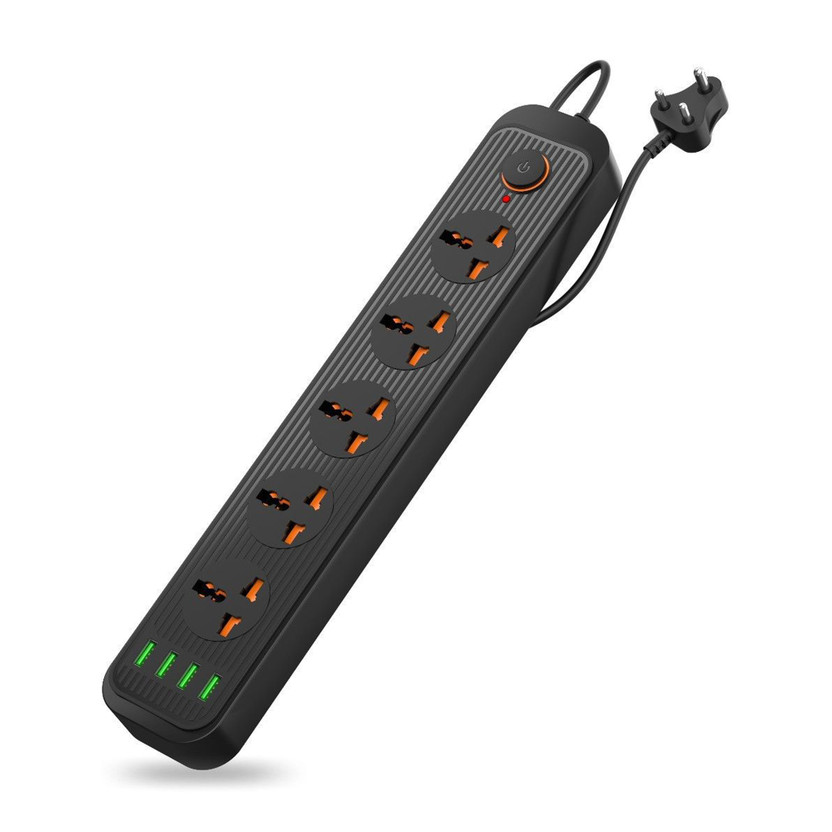 Portronics Power Plate 6 2500W with 4 Port + 5  Socket Extension Boards(Black, 2 m, With USB Port)