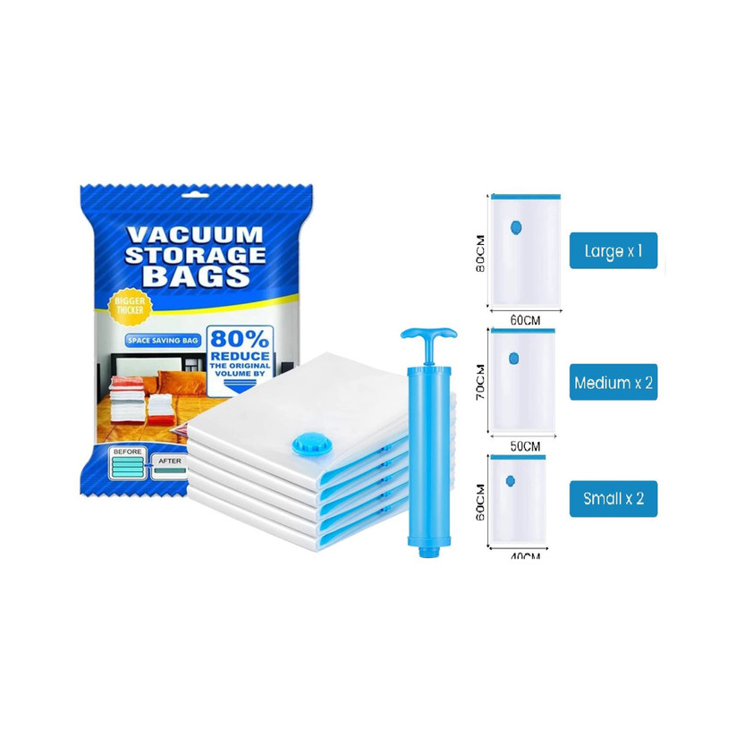XBEY Space Saver Compression Sealer with Manual Pump Hanging Travel Storage Vacuum Bags(Pack of 5)