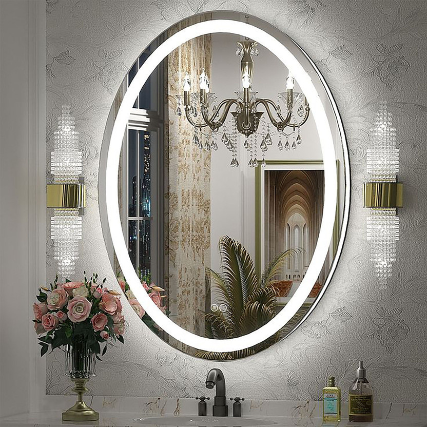 Lavish store Stylish LED Mirror with Touch Sensor 3 Color Modes (Warm, Natural, Blue) Bathroom Mirror(Oval Finish : Polished)