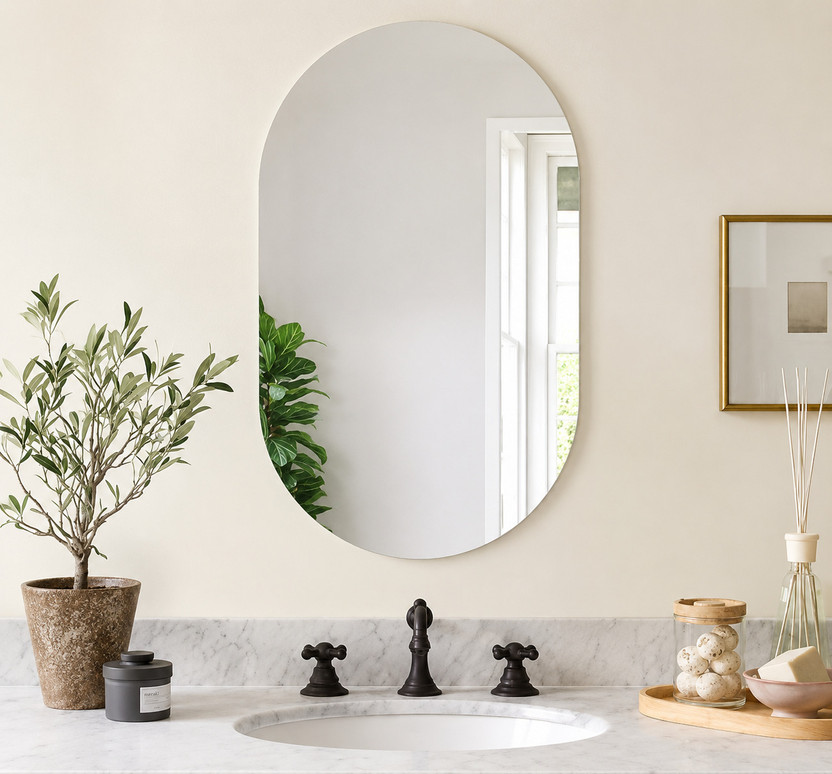 LUPPRA 12 X 18 Inches Frameless Decorative Capsule Wall Mount Mirror Bathroom Mirror(Oval Finish : Polished)