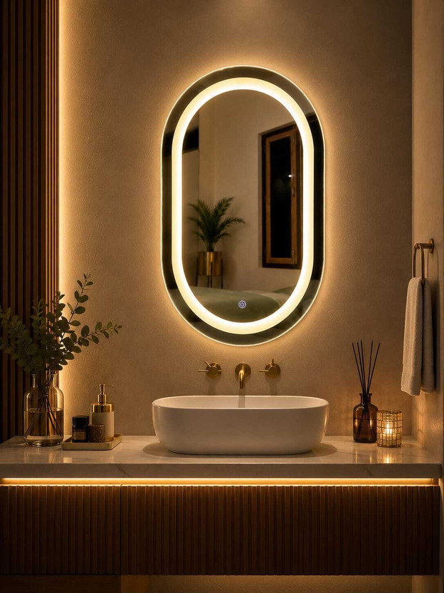 Mora Trendz LED Mirror with Touch Sensor 3 Color Modes (warm, white, natural) Lighted Mirror(Decorative Finish : Polished)