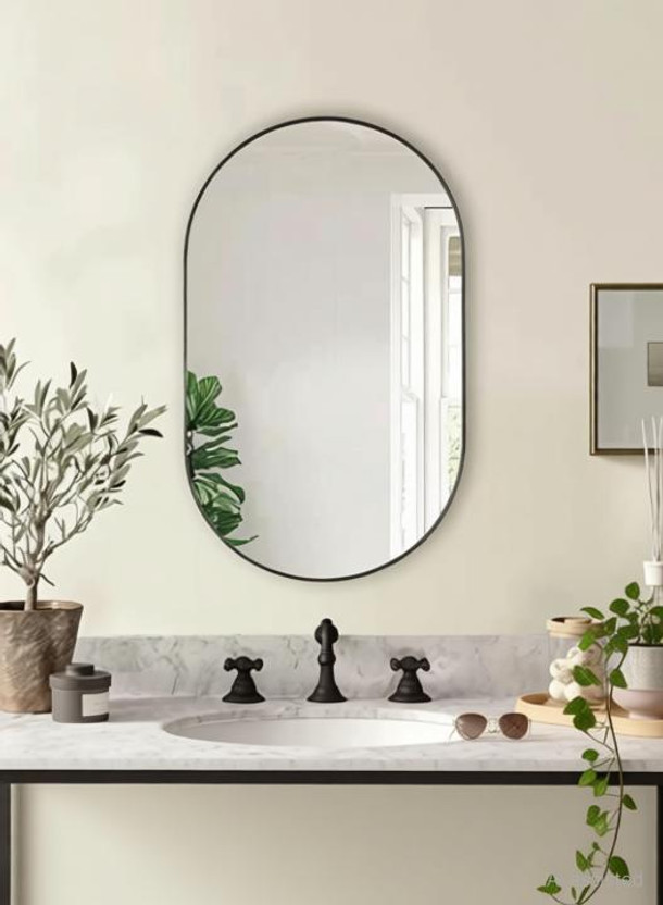 Rworld 12"inch by 18"inch CAPSULE MIRROR. PERFECT FOR ANY WALL OF HOME. Bathroom Mirror(Semi Curved)